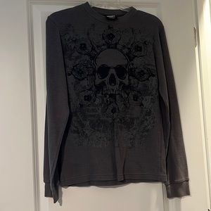 Grey long sleeve size small with skull design on front and back